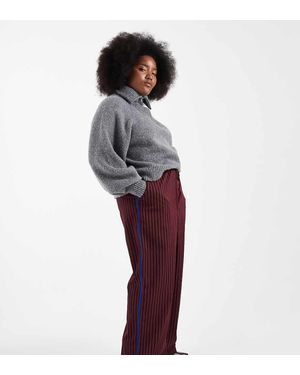 Renee Studio Plus Exclusive Drawstring Waist Wide Leg Side Stripe Trousers - Purple
