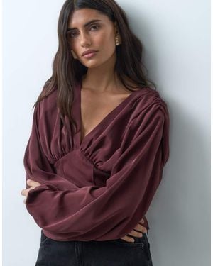 Gina Tricot V Neck Corset Blouse - Purple