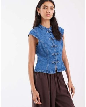 ASOS Denim Mandarin Top - Blue