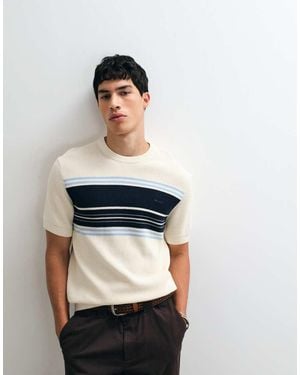 GANT Striped Cotton Ribbed Short Sleeve C-neck T-shirt - White