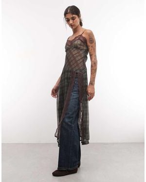 Reclaimed Vintage Sheer Chiffon Check Lace Maxi Cami Maxi Top - White