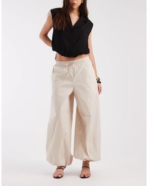 Object Pantalon bouffant en popeline avec liens noués à la taille - crème - Blanc