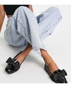 ASOS Wide Fit Mentor Bow Loafer Flat Shoes - Black
