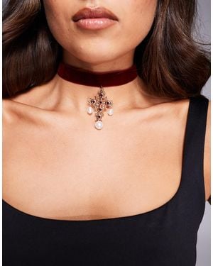 ASOS Velvet Choker With Cross And Faux Pearl Details - Black