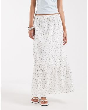 Vero Moda Cotton Dobby Tiered Boho Maxi Skirt - White