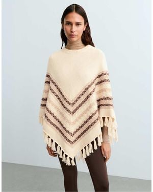 Oysho Knit Poncho 30% Wool - Natural