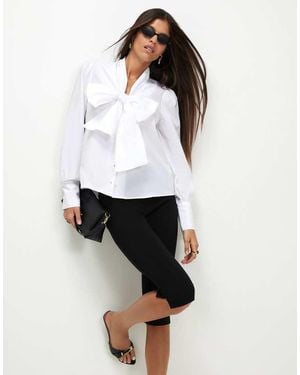 River Island Cotton Poplin Pussybow Blouse - White