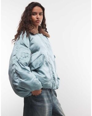 Muse Assembly Balloon Sleeve Puffer Jacket With Contrast Fur - Blue