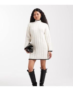Only Petite Contrast Stitch Knitted Mini Dress - White