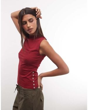 Weekday Camiseta De Tirantes Con Detalle De Botones Laterales En - Rojo