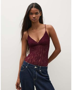 Bershka Lace Strappy Body - Red