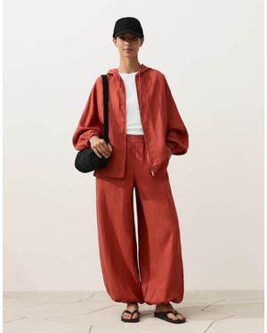 Oysho 100% Linen Bloomer Trousers - Red