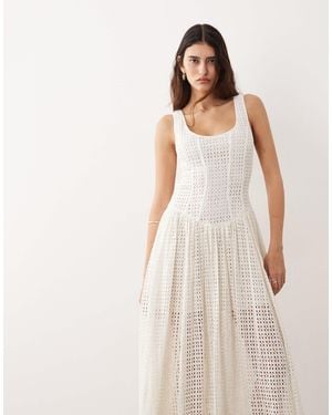 ARRANGE Drop Waist Broderie Midi Dress - Natural