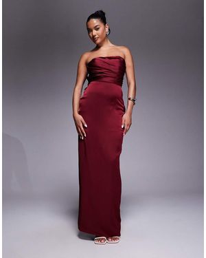 Jarlo Bandeau Satin Maxi Dress With Bow Back - Red