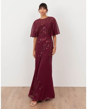 Maya Embellished Angel Sleeve Maxi Dress - Red