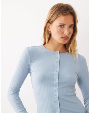 Miss Selfridge Brushed Rib Knit Lace Cuff Cardigan - Blue