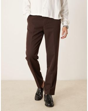 ASOS Smart Straight Leg Trousers - Brown