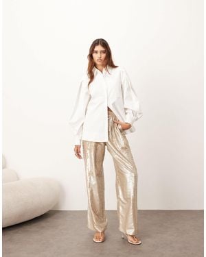 ARRANGE Embellished Sequin Tailored Straight Leg Trouser - Natural