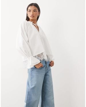 ASOS Poplin With Lace Hem Top - Blue