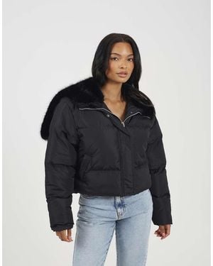 Brave Soul Padded Jacket With Faux Fur Hood - Black