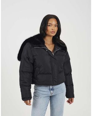 Brave Soul Padded Jacket With Faux Fur Hood - Black