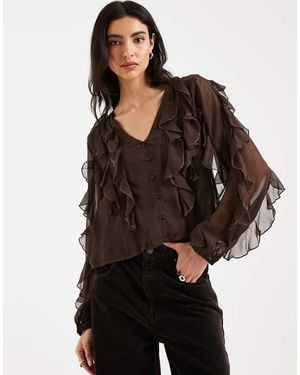 Mango Teen Ruffle Long Sleeve Blouse - Brown