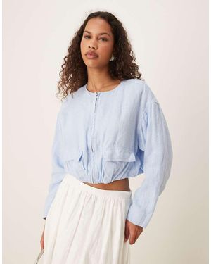 Mango Chaqueta Corta Utilitaria De Lino De - Blanco