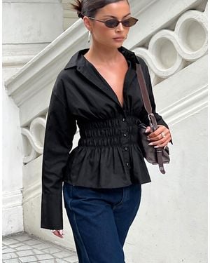 Princess Polly As You Are Shirred Waist Button Up Shirt - Blue