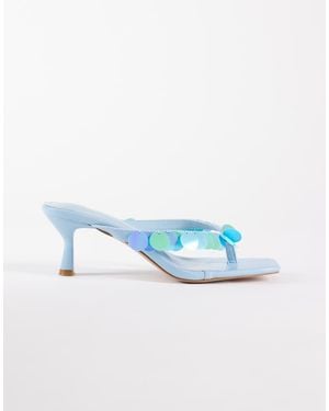 SIMMI Simmi London Jenny Kitten Heel Flip Flop Sandals With Sequins - Blue