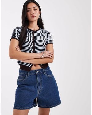 Pieces Mid Waist Denim Shorts - Blue
