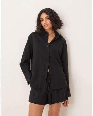 Gina Tricot – langärmliges leinen-t-shirt - Schwarz