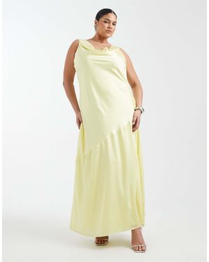 Tfnc Plus Bridesmaid Satin Cowl Front And Back Maxi Dress - Yellow