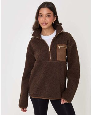Threadbare Half Zip Borg Fleece - Brown