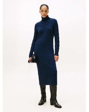 Tommy Hilfiger – weiches midi-pulloverkleid aus wolle - Blau