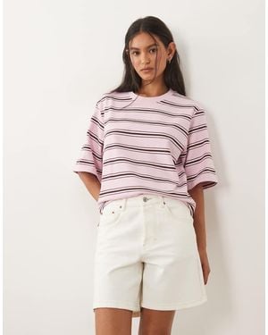 ARKET Camiseta De Punto Grueso Boxy A Rayas Rosas