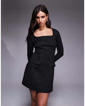 New Look Pinstripe Long Sleeve Mini Dress - Black