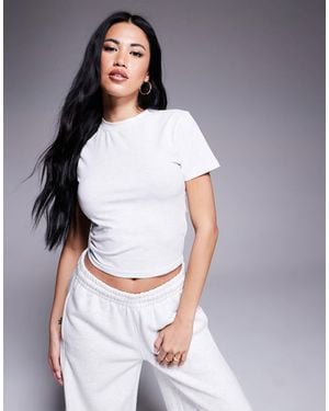 Kaiia Cotton Rich Logo Detail Cropped Fitted T-shirt Co-ord - White