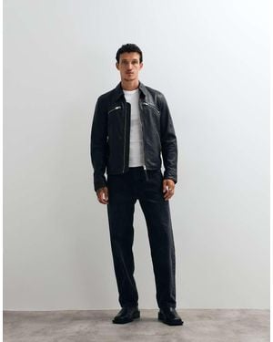 AllSaints Verdi Zip Through Lambs Leather Jacket - Blue