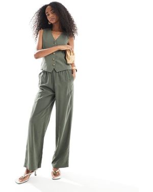 ONLY Pantalones De Sastre Caquis Sin Cierres De Sarga De (Parte De Un Conjunto)-Verde