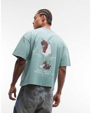 Faded Store T-Shirt Slavato Con Logo E Stampa Di Vino Sul Retro - Blu