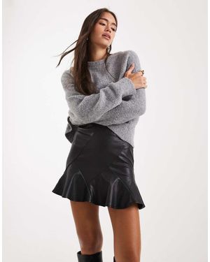 Miss Selfridge Faux Leather Flippy Skirt - Black