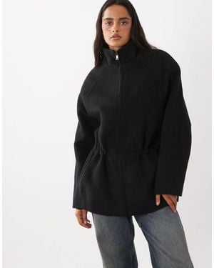 ASOS Formelle harrington-jacke mit reißverschluss vorn und wolle - Schwarz