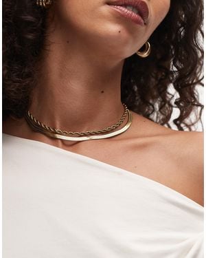 TOPSHOP Sandro Waterproof Stainless Steel 2 Pack Snake Chain Necklace - Brown