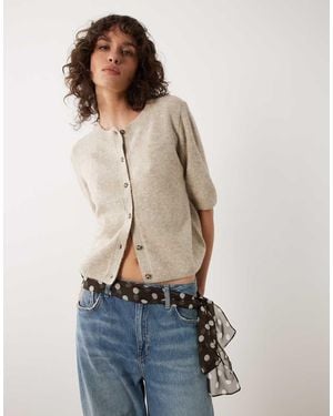 Jdy Short Sleeve Knitted Cardigan With Wool - Blue