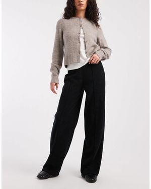 ASOS Brushed Rib Knit Wide Leg Pants With Front Seam Detailing - White