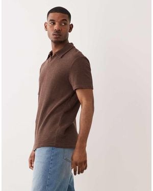 Only & Sons Short Sleeve Split Neck Polo - Brown