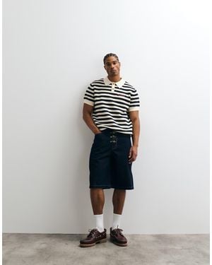 Liquor N Poker Fireman Buckle Denim Jorts - White