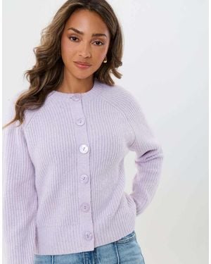 Threadbare Chunky Knit Crew Neck Cardigan - Purple