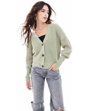 Vero Moda Button Through Chunky Rib Cardigan - Green