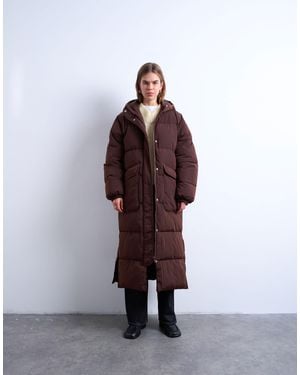 TOPSHOP Doudoune longue et technique - chocolat - Rouge